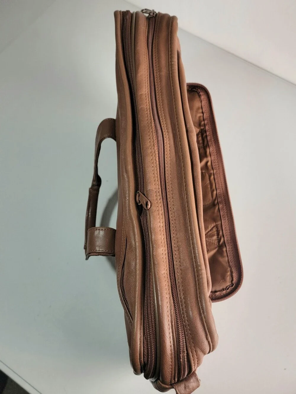 Giorgio Bernini Expandable Messenger Bag Brown Leather Laptop Briefcase-Dust Bag